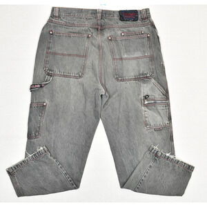 Roglins Men's Cargo Jeans Carpenter Zip 100% Cotton Gray Size 40x30 Y2K Baggy